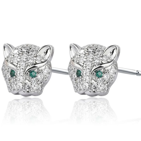 Tsavorite & Diamond Cheetah Stud Earrings - Picture 9 of 16